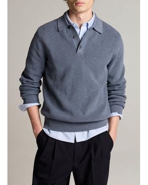 Vince Heirloom Shaker Cotton-Cashmere Polo Jumper - Blue