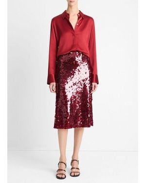 Vince Silk Satin Slim-Fit Shirt - Red