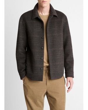 Vince Plaid Splittable Wool-Blend Shirt Jacket - Black