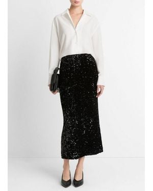 Vince Sequined Velvet Column Skirt - Black