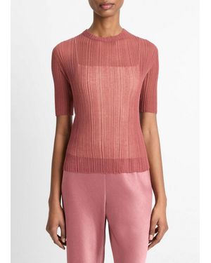 Vince Italian Cotton-Blend Double-Layer Top - Red