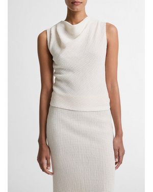Vince Shadow Grid Cowl-Neck Top - White