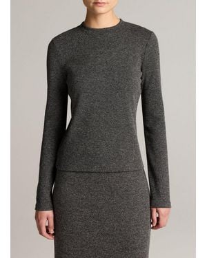 Vince Houndstooth Italian Cotton-Blend Crew Neck Top - Gray
