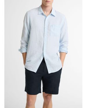 Vince Houndstooth Linen Button-Front Shirt - Blue