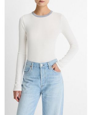 Vince Tipped Heathered Pima Cotton-Blend Long-Sleeve T-Shirt - Blue