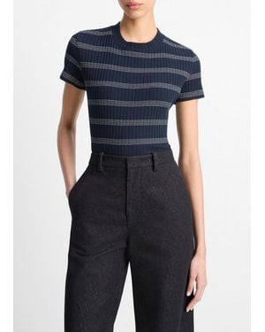 Vince Striped Ribbed Cotton-Blend Top - Blue