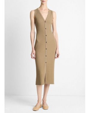 Vince Ribbed Cotton-Blend Button-Front Dress - Natural