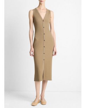 Vince Ribbed Cotton-Blend Button-Front Dress - Natural