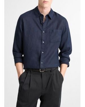 Vince Linen Button-Front Shirt - Blue
