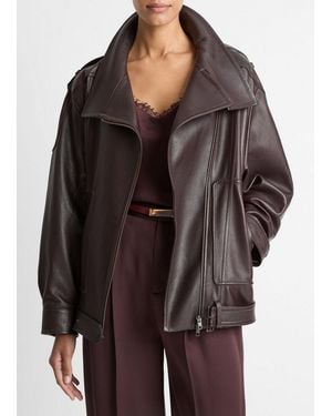 Vince Leather Oversized Biker Jacket - Black