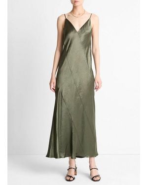 Vince Paneled Satin Bias Slip Dress - Green