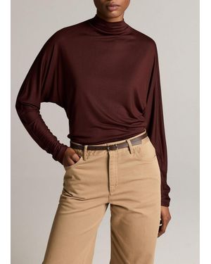 Vince Draped Funnel-Neck Dolman-Sleeve Top - Brown
