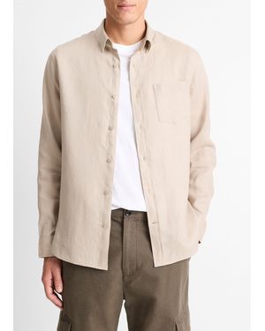 Vince Linen Long-sleeve Shirt, Beige, Size S - Natural