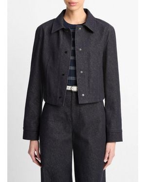 Vince Italian Cotton Cropped Slim Shirt Jacket - Black