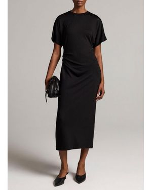 Vince Ruched-Side Knit Short-Sleeve Dress - Black