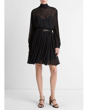 Vince Crinkle Stripe Mock-Neck Dress - Black