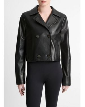 Vince Shrunken Leather Peacoat - Black
