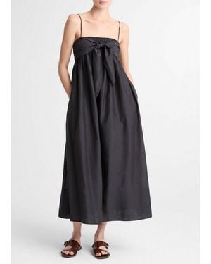 Vince Cotton-Silk Tie Smocked Dress - Black