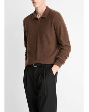 Vince Feed Stripe Plush Cashmere Johnny-Collar Sweater - Brown