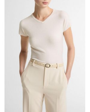 Vince Wool & Cashmere-Blend High V-Neck Short-Sleeve Jumper - White