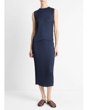 Vince Pleated Satin Straight Pull-On Skirt - Blue