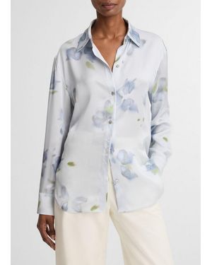 Vince Petal Blur Floral Silk Button-Up Shirt - White