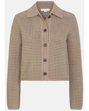 Vince Block-Stitch Cotton-Blend Cardigan - Natural