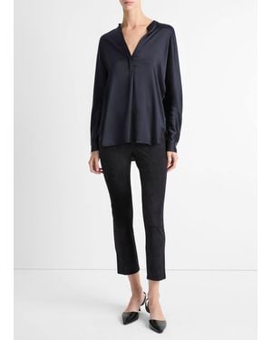Vince Silk Satin Band-collar Blouse, Coastal Blue, Size Xs