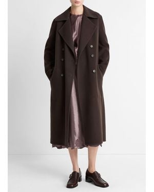 Vince Wool-Blend Double-Breasted Long Coat - Brown