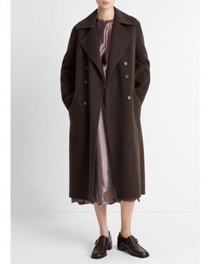 Vince Wool-Blend Double-Breasted Long Coat - Brown