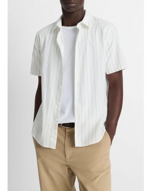 Vince Chatsworth Stripe Cotton Short-Sleeve Button-Front Shirt - White