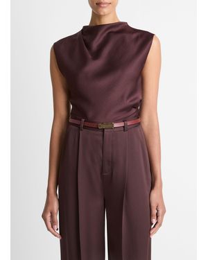Vince Satin Draped Cowl-Neck Top - Purple