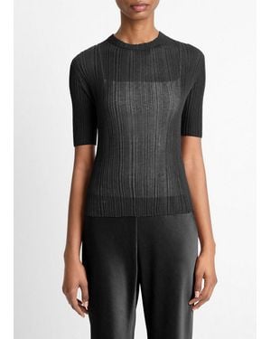 Vince Italian Cotton-Blend Double-Layer Top - Black