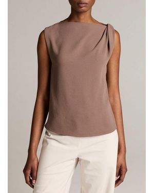 Vince Crepe Draped-Shoulder Sleeveless Top - Brown