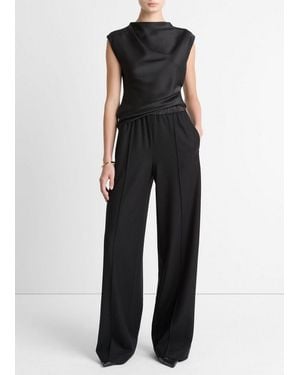 Vince Satin-Trim Italian Wool-Blend Pull-On Pant - Black