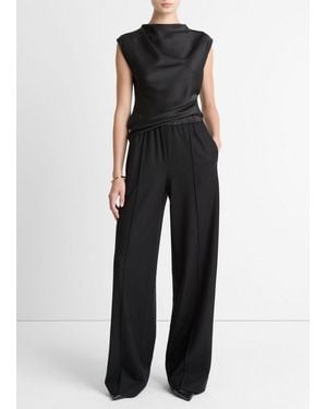 Vince Satin-Trim Italian Wool-Blend Pull-On Pant - Black
