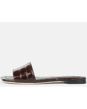 Vince Valeria Croc-Embossed Leather Slide Sandal - White