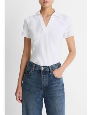Vince Ribbed Cotton-Blend Polo Shirt - Blue