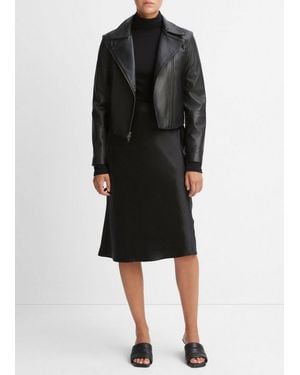 Vince Leather Cross-Front Moto Jacket - Blue