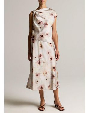 Vince Watercolour Floral Satin Slip-Skirt - Natural