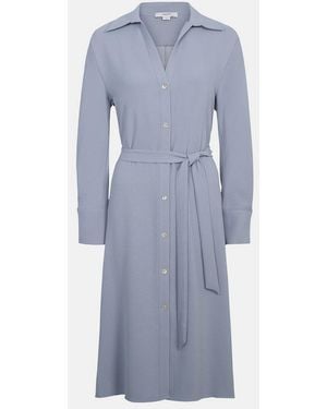 Vince Crepe Belted Shirt Dress - Blue