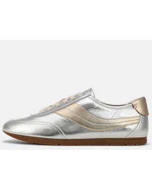 Vince La Metallic Leather Slip-On Runner Sneaker - White