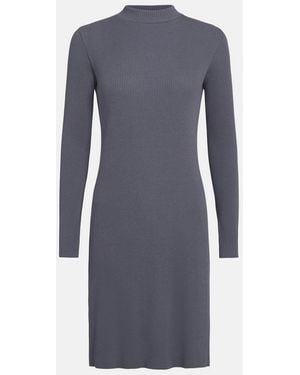 Vince Ribbed Cotton Mock-Neck Dress - Blue