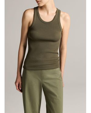 Vince Ribbed Scoop-Neck Tank - Green