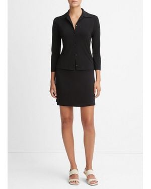 Vince Three-quarter-sleeve Button-front Polo Top, Black, Size Xl