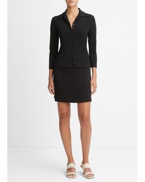 Vince Three-quarter-sleeve Button-front Polo Top, Black, Size Xl