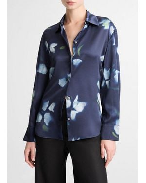Vince Petal Blur Silk Relaxed Button-Front Shirt - Blue