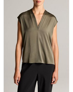 Vince Silk-Blend Double V-Neck Top - Green