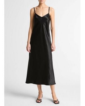 Vince Satin V-Neck Slip Dress - Black