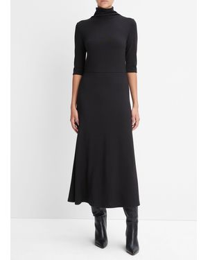 Vince Elbow Sleeve Turtleneck Dress - Black